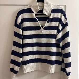 J. Crew Navy Striped Quarter Zip Sweater